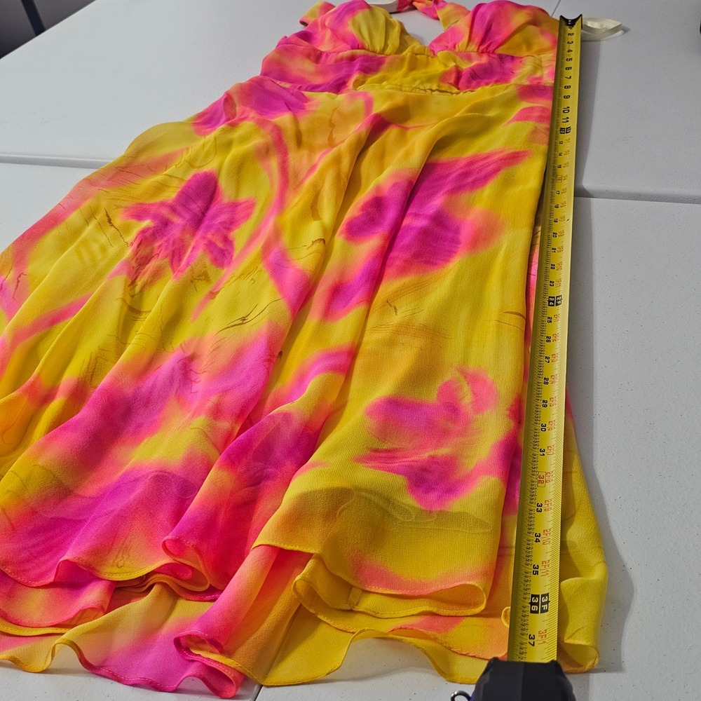 Cache Vintage Y2K Silk Midi Dress 6 Halter Empire Yellow & Pink Corset Back - Picture 15 of 15